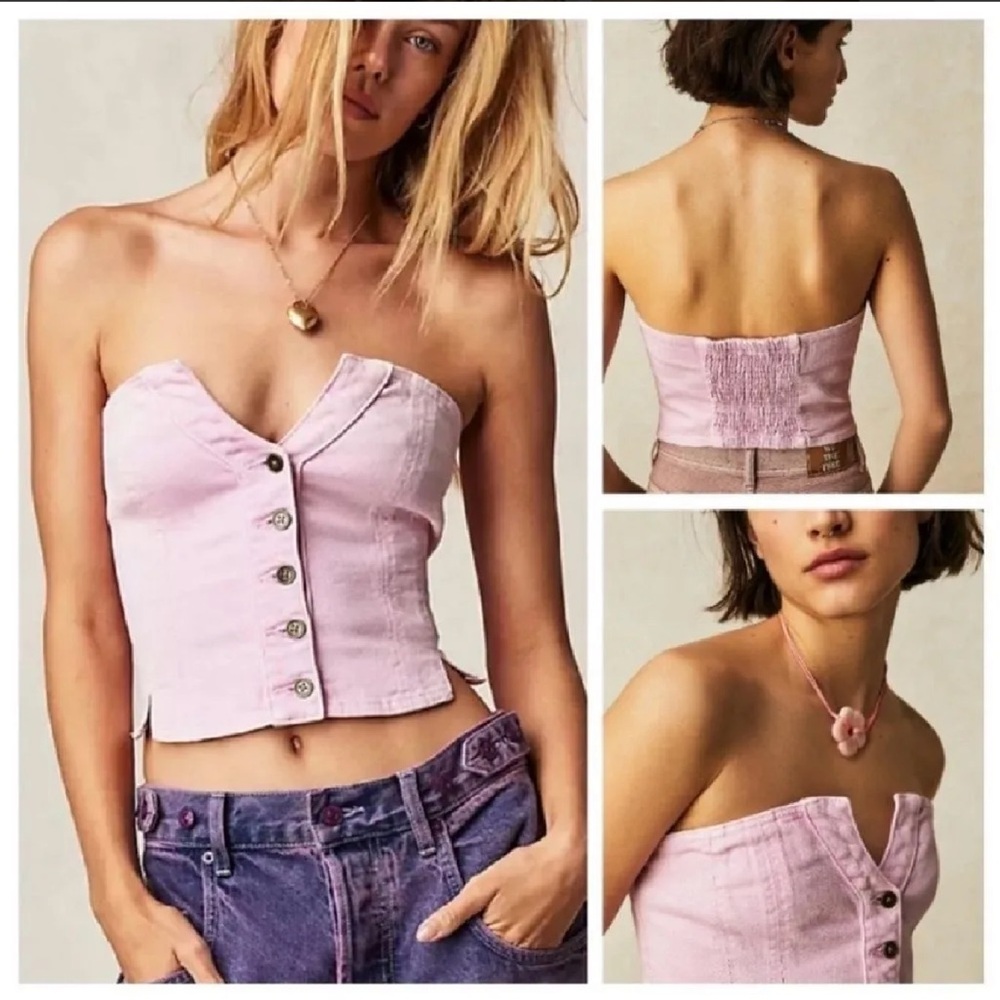 We The Free Pink Miray Denim Button Up Tube Top Size Extra Large
